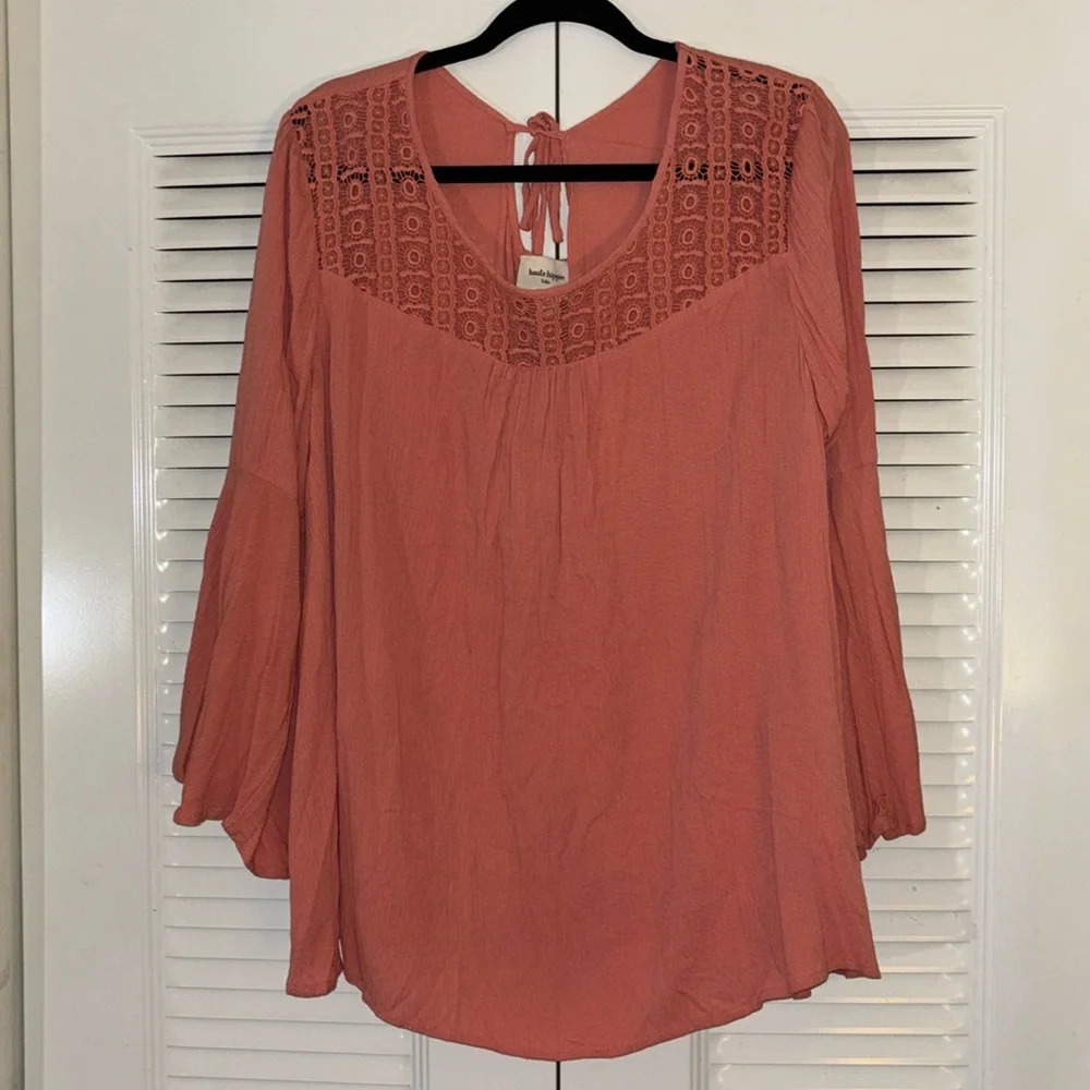 Haute Hippie Tribe 'Gemma' Woven Blouse with Embroidery Coral - Regular